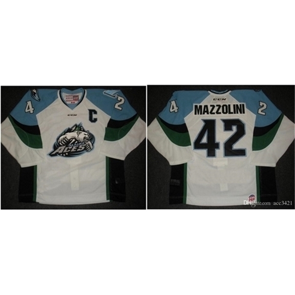 

C26 Nik1 Custom Men Youth women Nik1 tage ECHL 2013 14 Alaska Aces 42 Nick Mazzolini CCM Hockey Jersey Size S- or custom any name or number, White youth s-xl