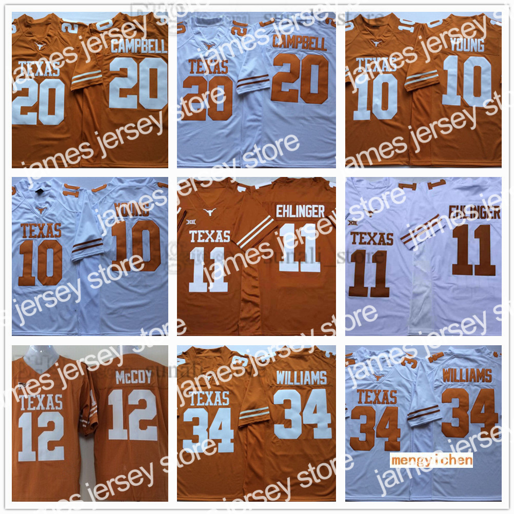 

American College Football Wear Texas Longhorns NCAA College 20 Earl Campbell Jerseys Football 10 Vince Young 11 Sam Ehlinger 34 Ricky Williams Stitched Orange White