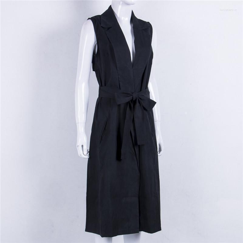 

Women' Vests 2022 Summer Jacket Fashion Casual Women Sleeveless Waterfall Cape Lapel Long Cardigan Coat Waistcoat Vest Luci22, Black