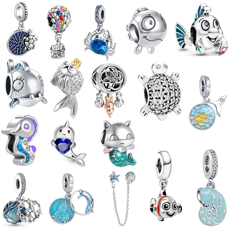 

s925 Sterling Silver Charms Loose Beads Beaded Luxury DIY Blue Ocean Women's Fashion Original Fit Pandora Bracelet Shell Mermaid Pendant Ladies Jewelry Gifts