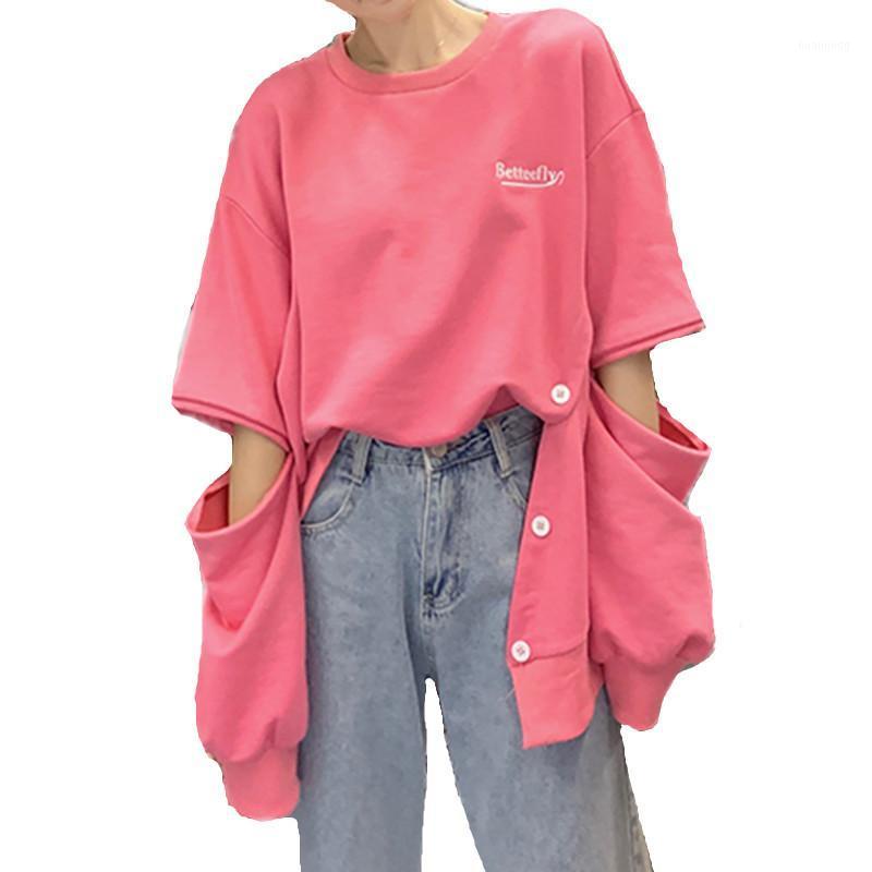 

Autumn Casual Oversized Hollow Out Long Sleeve Thin Sweatshirt Women O Neck Side Split Button Up Hoodie Street Fashion Top Women's Hoodies &, Black