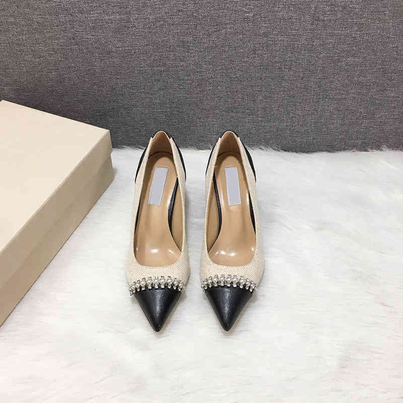 Robe chaussures talons hauts noir et blanc femmes pompes chaussure mode champagne chaussures de mariage pour femmes luxe strass 220621