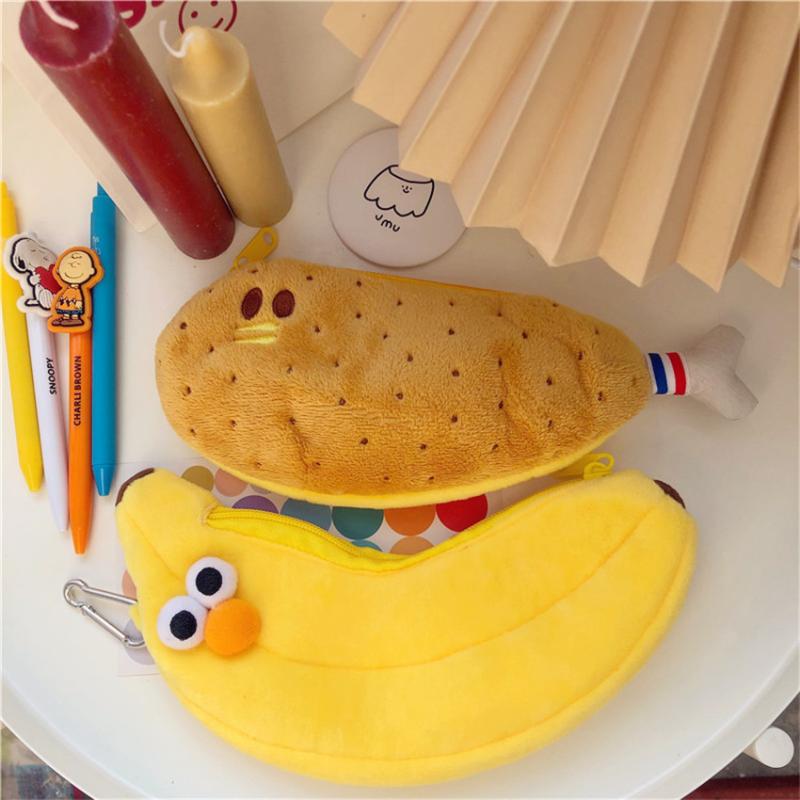 

Cosmetic Bags & Cases Cute Plush Pencil Case Ins Banana Chicken Leg Makeup Storage Bag Pouch For Student Kawaii Pencilcase Korea Stationery