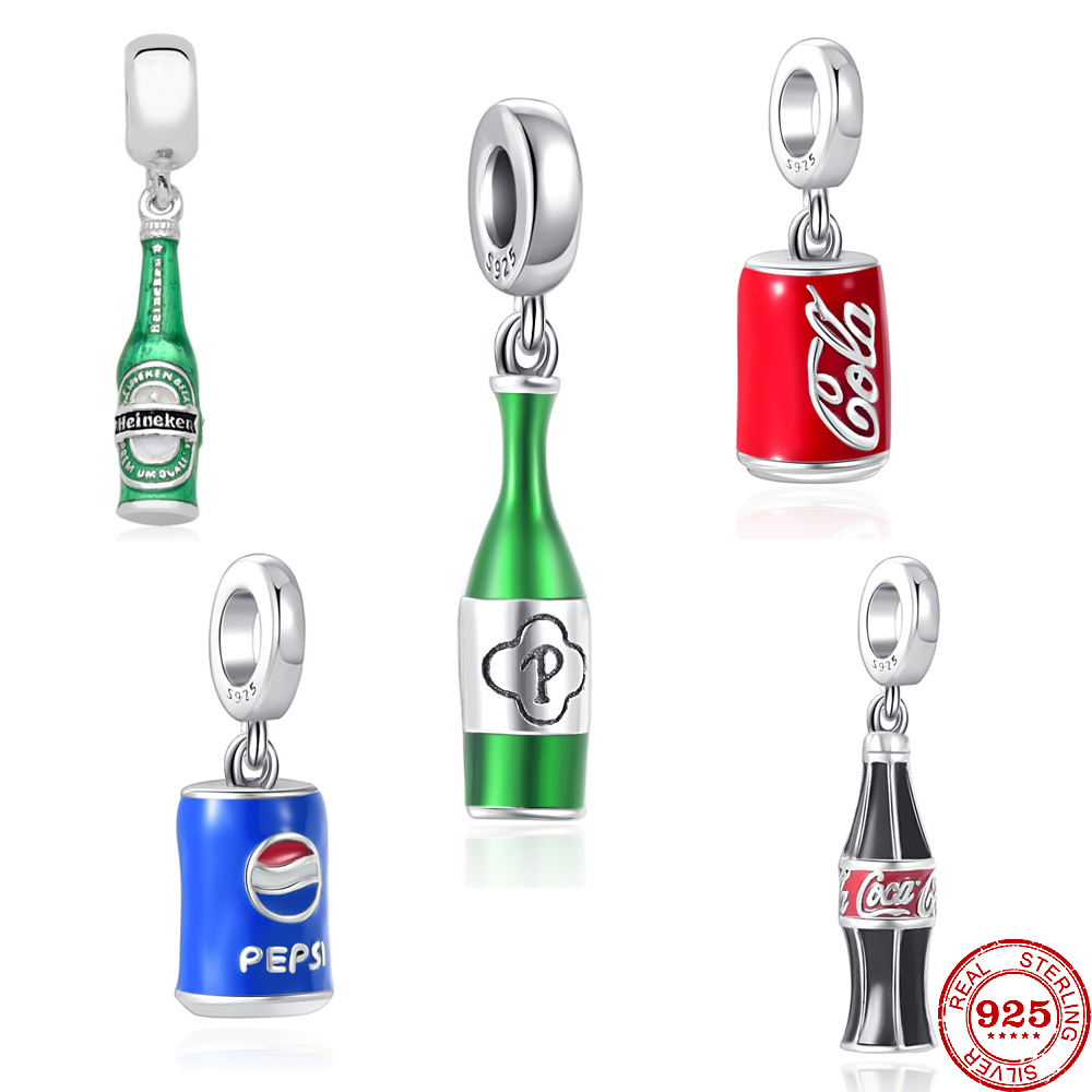 925 Perles de charme en argent enracine la bière rouge bleu peut coke suspension perle ajustement charmes bracelet bricolage joelry accessoires
