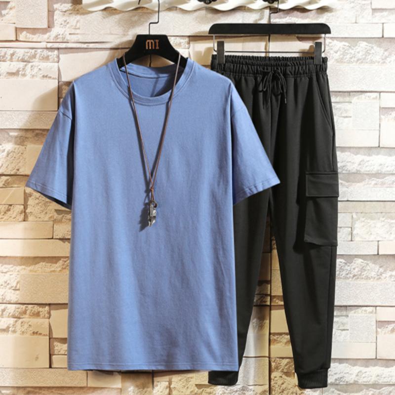 

Men's Tracksuits High Quality Handsome Summer Men's Pure Color Leisure Loose Suit Sweatshirt Young Sunshine Round Collar Short Sleeve Su, Red