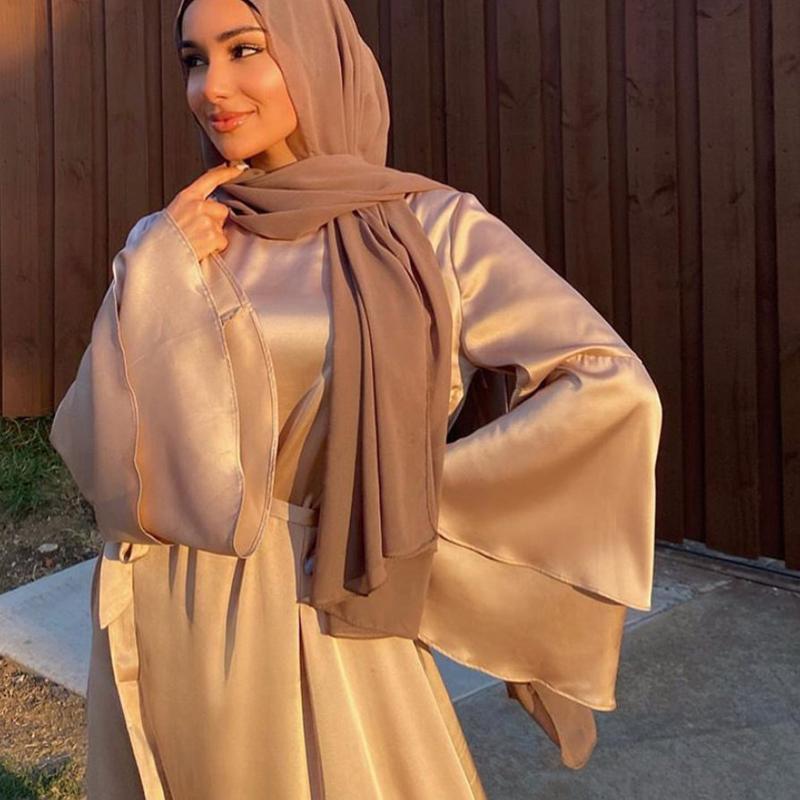 

Casual Dresses Ramadan Muslim Fashion Satin Maxi For Women Hijab Dress Eid Abaya Dubai Turkey Abayas Islam Caftan Robe Longue Femme hh, Blue