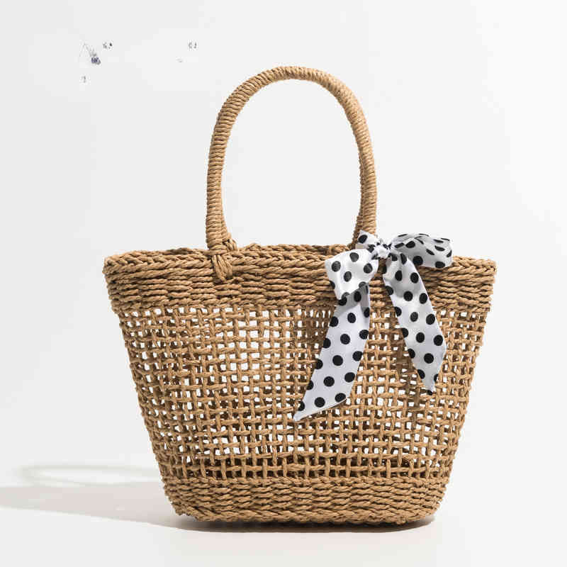 

Summer Straw Woven Beach Tote Bag for Women Hollow Out Design Vintage Shopper Purse Large Casual Work Handbags 220616
