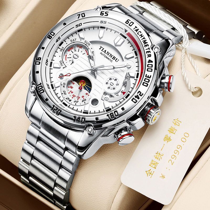 

Fully automatic mechanical Watch Glow-in-the-dark waterproof calendar Week Men's watch Steel bow buckle