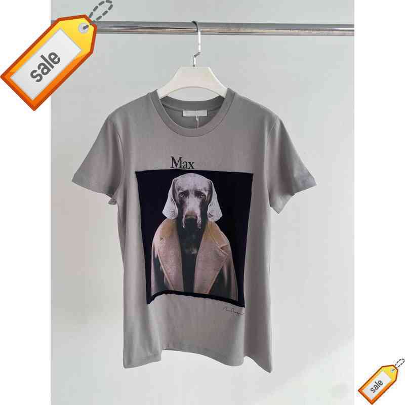 

Maxmara Summer Short Sleeve Printing Heavy Industry Fashion Chic Hound Dog Head Loose Round Neck Cotton T-shirt 3s1s1s1, White