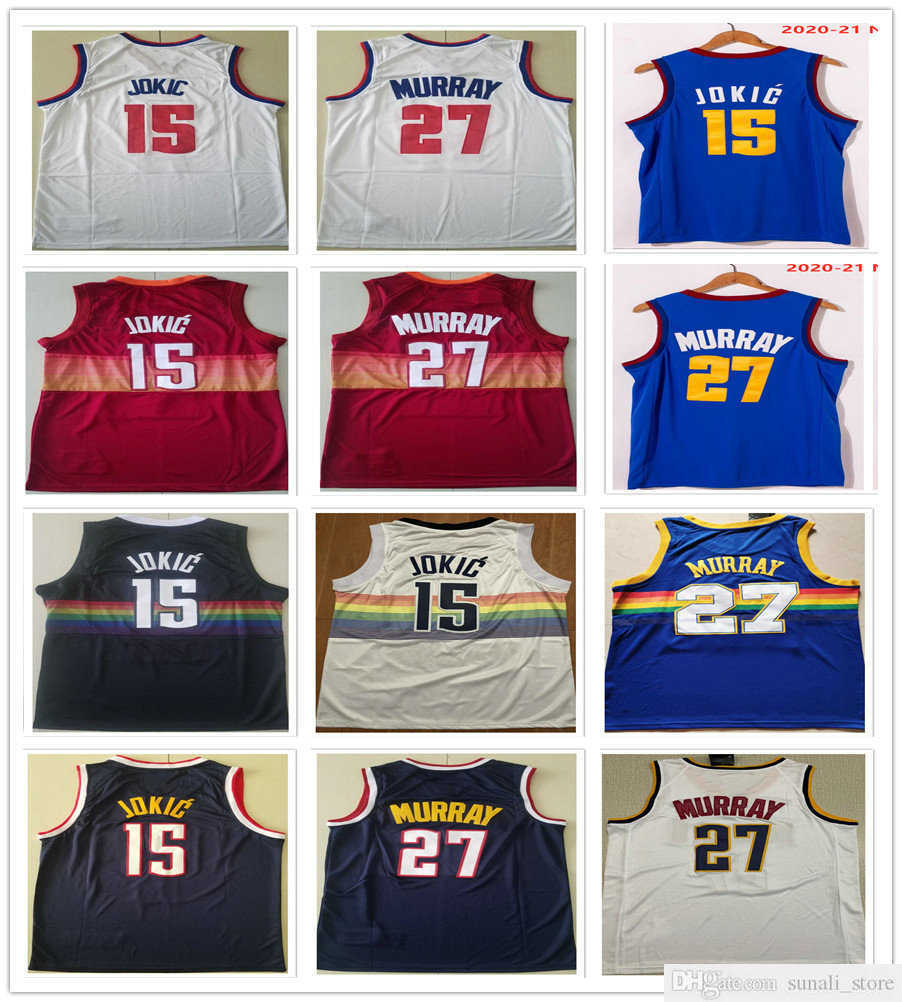 

NCAA Stitched Men Jamal 27 Murray Jerseys 2021 Earned White City Orange Blue Navy Rainbow Jokic 15 Nikola Basketball College Sports Shirts Sewn