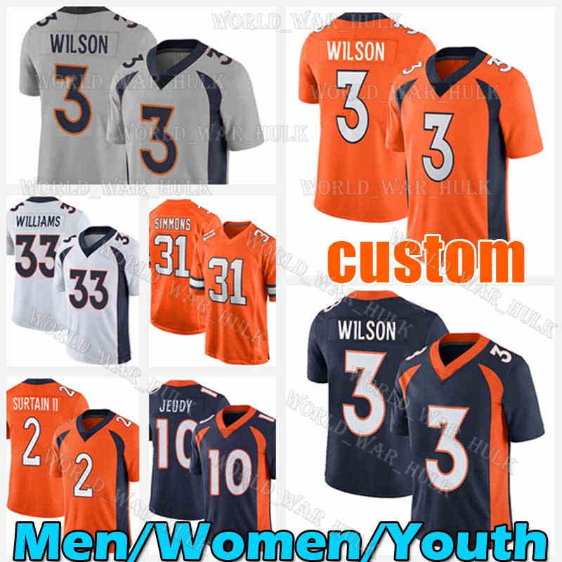 

Russell Wilson Football Jersey Patrick Surtain II Pat Jerry Jeudy Denver Courtland Sutton Justin Simmons Peyton Manning Broncos Travis Fulgham Javonte Williams, Custom men (y m)