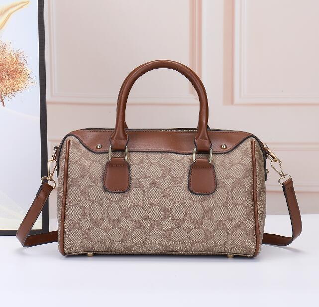 

New Women's Boston Bag Classic Print Zip One Shoulder Messenger Bag Hand Pillow Bag, Brown