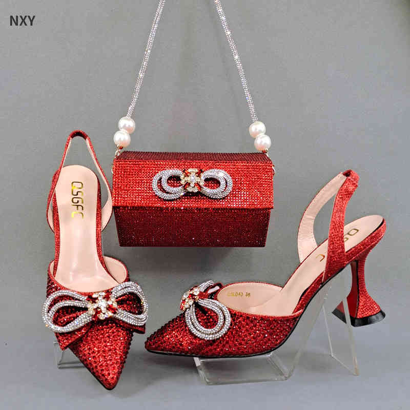 

Evening Bag Red Color Be Wine Glass Heel Design Ladies Shoes Wedding Party Friend Reunion with 220615, Only blue shoes