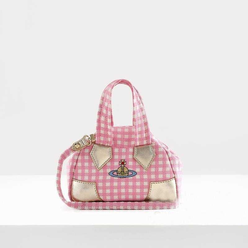 

Japan Vivian Bowling Bag Western empress dowager color lattice Saturn handbag Fashion canvas bag hand messenger bag, Green