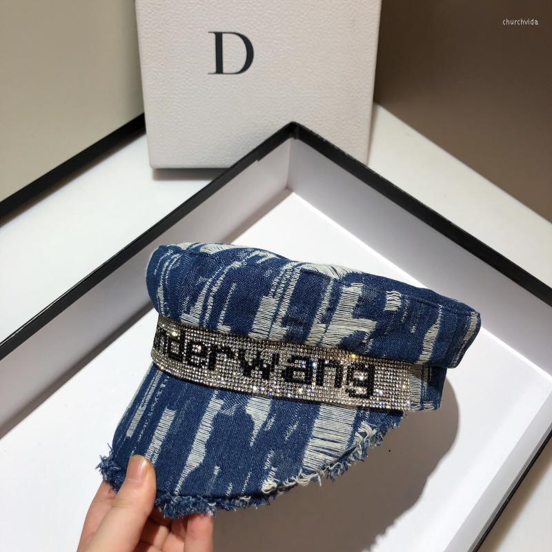 

Berets Glitter Rhinestone Flat Top Octagonal Hats For Women Denim Military Cap Leisure Sboy Caps Ladies Beret Hat Streetwear VisorsBerets Ch, Blue