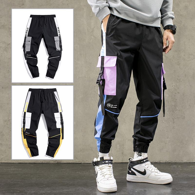 

Men's Pants Hip Hop Ribbons Cargo Men Joggers Streetwear 2022 Fashion Elastic Waist Mens Casual Trousers SweatpantsMen's, Purple