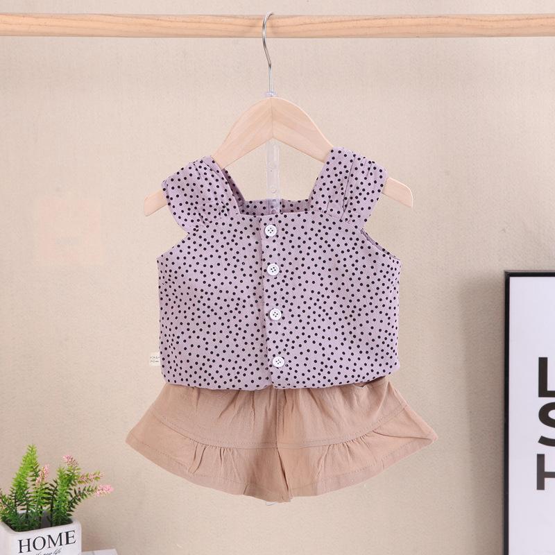 

Clothing Sets Summer Fashion Sweet Children's Sleeveless Square Collar T-shirt Shorts 2pcs/Sets Kids Suit Baby Girl 0-5YearsClothing, Purple