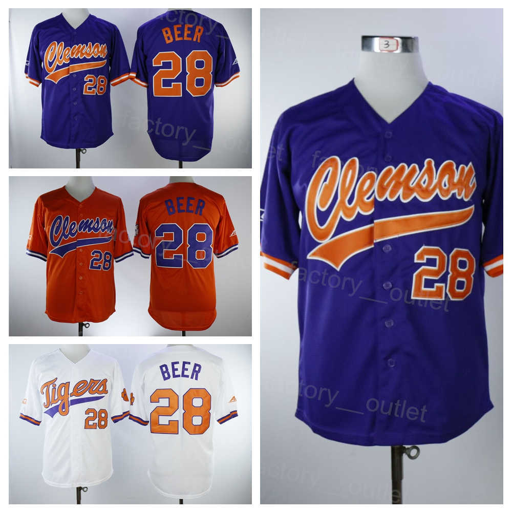 

Moive Clemson Tigers Baseball College 28 Seth Beer Jersey Men University Team Purple Orange White Color Embroidery And Stitched Breathable Cool Base For Sport Fans