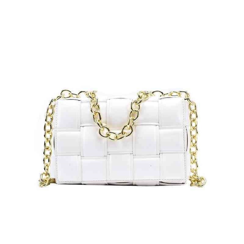 

Small Bottegas Hand Venetas Woven Square Bag Summer Fashion Simple Portable Women's Korean Chain ShoulderW, White