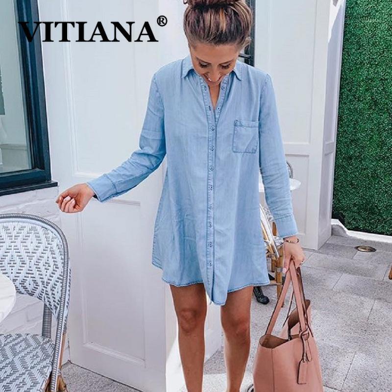 

Women Casual Long Denim Blouse Spring 2022 Female Sleeve Sky Blue Buttons Pocket Loose Blouses Femme Streetwear Women' & Shirts