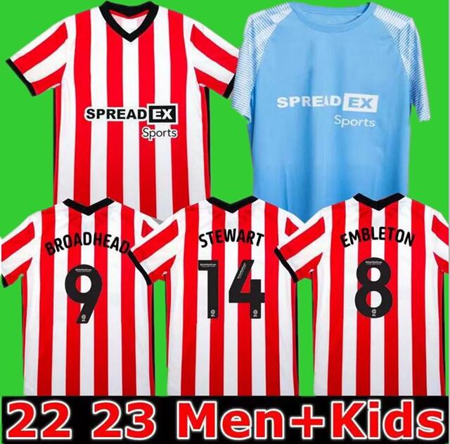 

SUNDERLAND 22 23 soccer jerseys home away BLUE SIS 2022 2023 DAJAKU EMBLETON BROADHEAD Gooch O'NIEN Stewart PRITCHARD NEIL CLARKE kids BALLARD kit set football shirts, Kids size