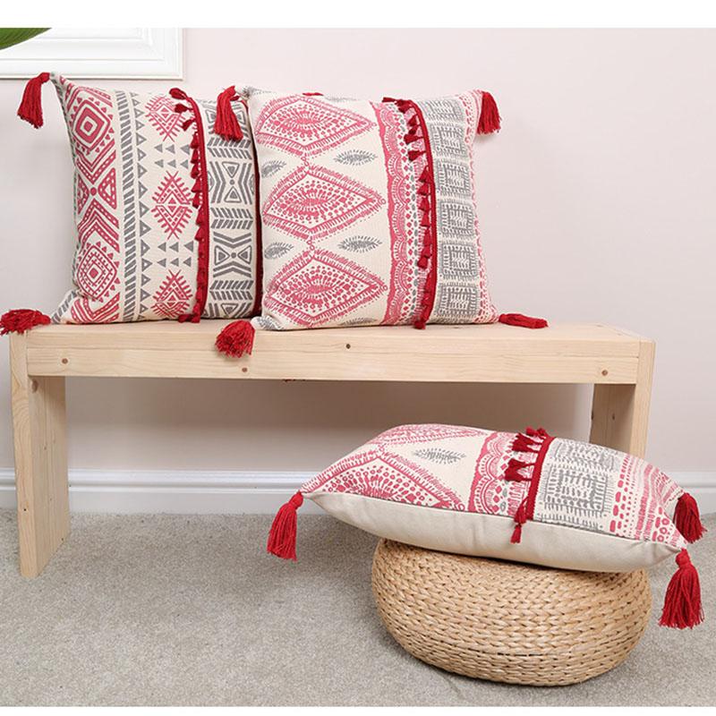 

Cushion/Decorative Pillow Printed Rose Red Flower Throw Pillows Tassels Cushion Case Cojines Decorativos Para Sofá Home Cover, D-30x50cm