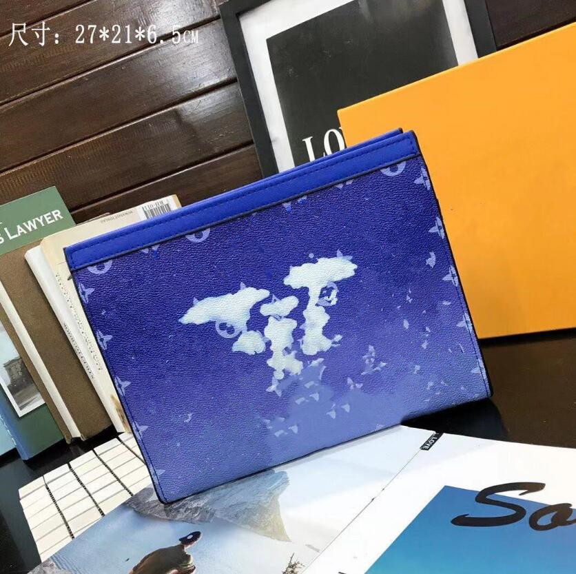 Marque de luxe unisexe portefeuille bleu ciel et nuages blancs lettre pochettes multi-cartes fente stockage portefeuilles sacs à main fermeture é