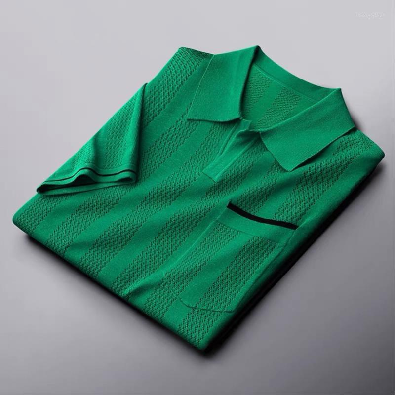 

Men's T-Shirts European Luxury Summer Designer Jacquard Knitted T-shirt Men's Slim Lapel High-end Korean Fashion Short Sleeve ShirtMen's, Black