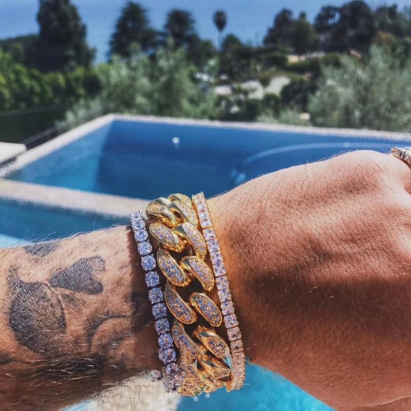 

Link Chain Mens Hip Hop Iced Out Bracelet Shining Round Cut CZ Cubic Zirconia Tennis Bracelets Men's Bling BangleLink LinkLink