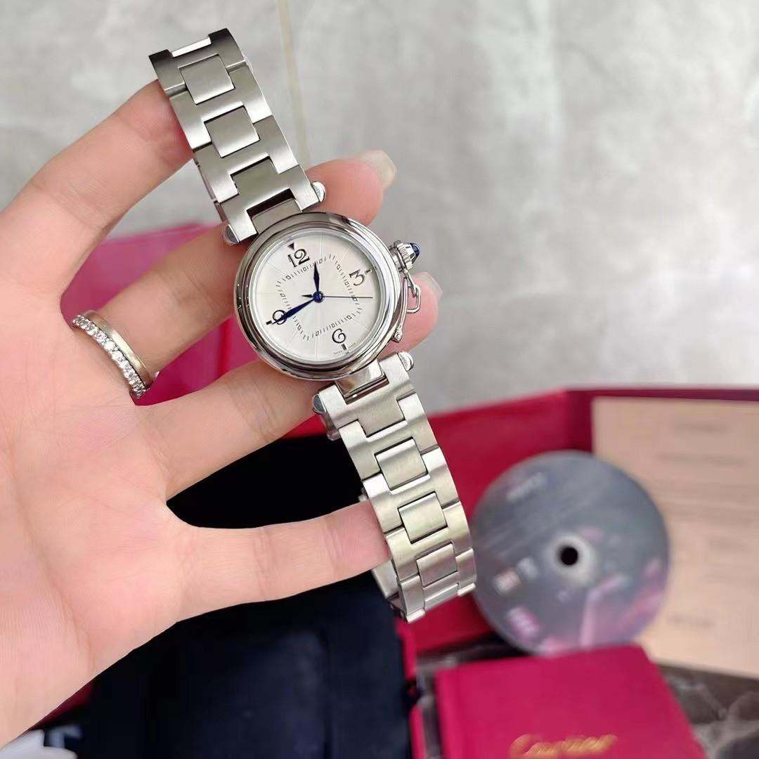 2022 U1 Top-grade AAA + 35mm Pasha De W31089M7 Montres Cadran Blanc Miyota Quartz Chronographe Montre Homme Chronomètre Bracelet En Acier Inoxyda