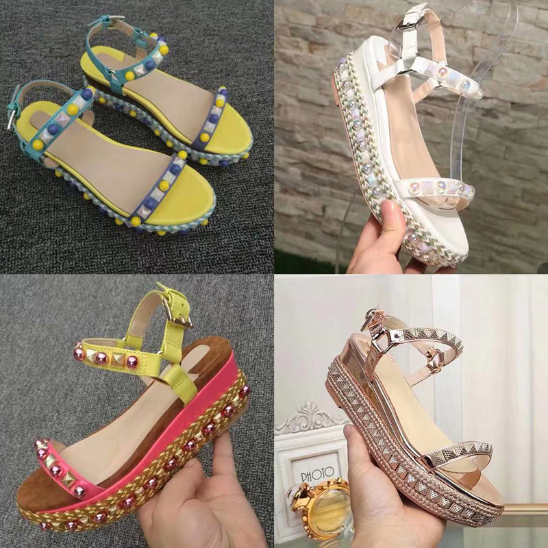 

fashion womens sandals luxury designer Pearl willow nail decorate Stylish high heeled shoes Top quality 6.5CM Thick bottom slope heel Large size sandal 35-42, 5#12cm