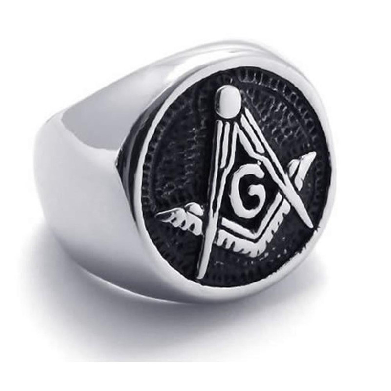 

stainless steel men's ring Classic personality retro series freemaoson masonic silver black rings free mason masonic emblems jewelry jewel