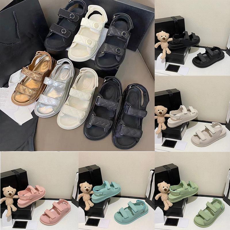 

Sandals Designer Women Quilted Platform Sandal Crystal Calf Leather Casual Shoes Ladies Canvas Slippers Adjustable Metal Buckle FlipSSandals, Color9