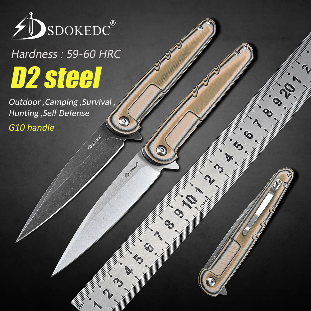 

SDOKEDC Knives Outdoor Utility Tactical Military EDC Tool Hunting Survival Camping Self Defense weapons D2 Steel Folding Blade Knife