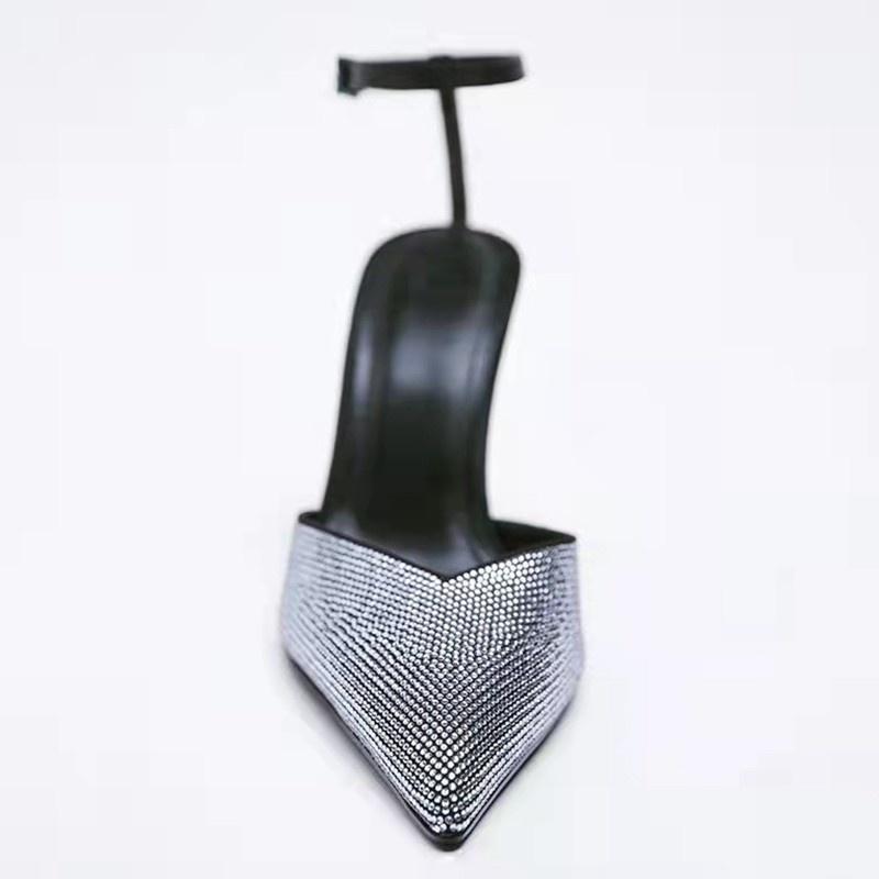 

Dress Shoes Closed Sandals Ladies High Heels Pointed Toe Hollow 2022 Sexy Pump Crystal African Spikes Latest Crossdressers Fine Straps