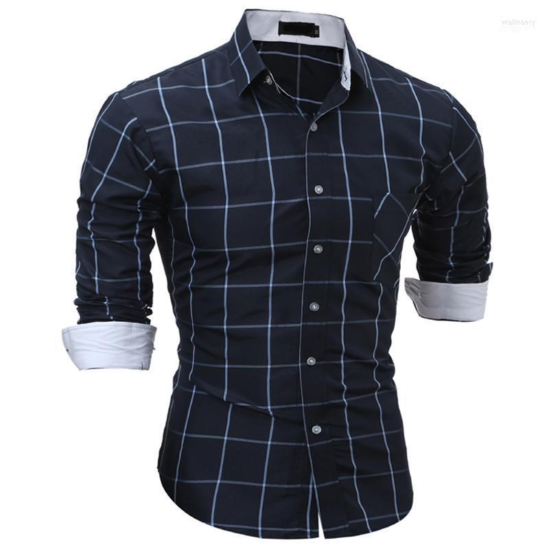 

Brand 2022 Fashion Male Shirt Long-Sleeves Tops Youth Hit Color Lattice Mens Dress Shirts Slim Men 3XL1 Wall22, Wine