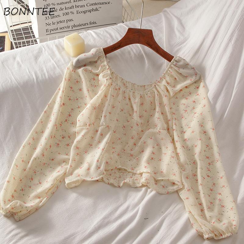 

Women's Blouses & Shirts Women Lovely Gentle French Style Feminino Camisa Floral Design Trendy All-match Students Young Cozy Puff Sleeve Loo, Blue