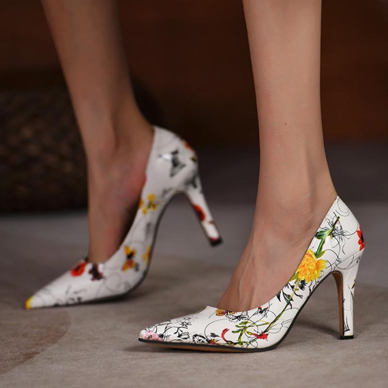 

Dress Shoes Elegant Concise Office Temperament Pumps Women Pointed Toe Thin High Heels Flower Ladies Professional 2022, Blue