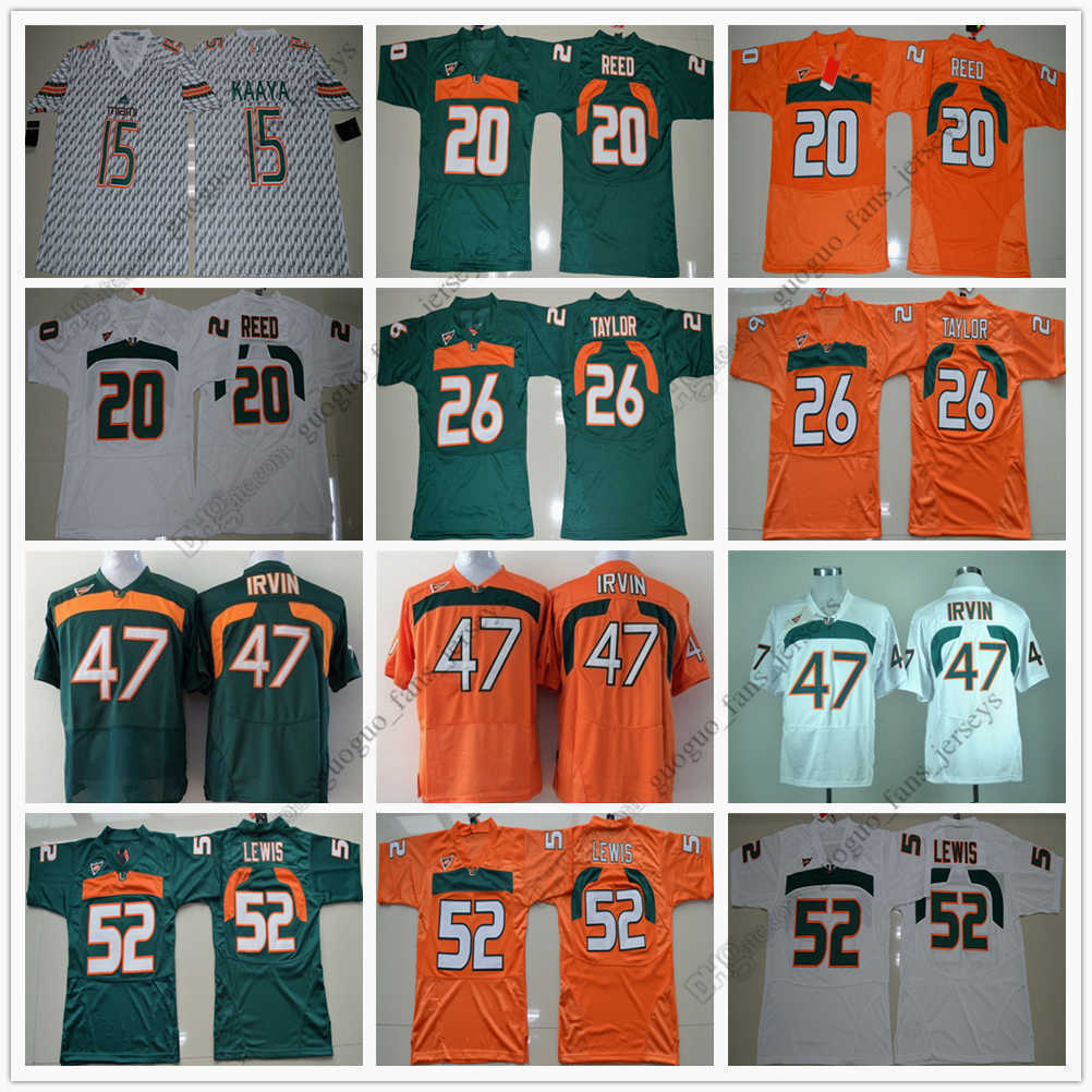 

NCAA Miami Hurricanes Football Jersey Brad Kaaya Ed Reed Sean Taylor Michael Irvin Ray Lewis High Quality Jersey Size S--XXL, As picture