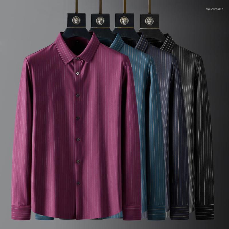 

Men's Casual Shirts 2022 Autumn Winter Male Luxury Long Sleeve Vertical Stripe Business Slim Fit Party Man 4XL, Lake blue