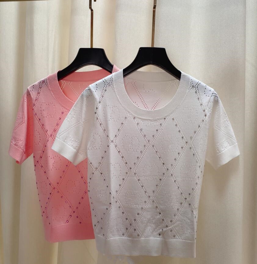 

Women' Knitting Ice Silk Hollow T-shirt Age-reducing All-match Top 505, Pink