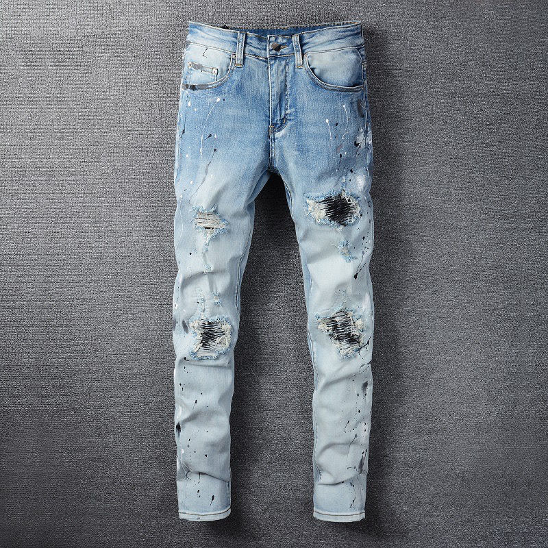 

Mens Designer Jean Man Distressed Ripped Skinny Cowboy Pant Jeans Rock Revival Trousers Straight Slim Elastic Denim Fit Moto Biker Pants Trendy Streetwear TKIW, 22