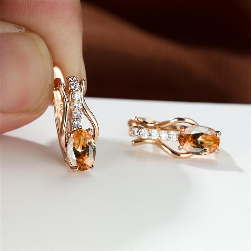 

Hoop & Huggie Boho Rose Gold Color Wedding Earrings Mystic Rainbow Crystal Multicolor Zircon Oval Stone Small For WomenHoop