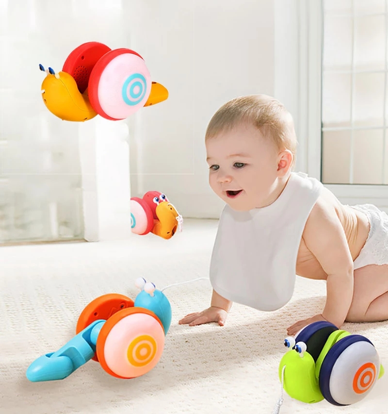 Pull String Snail Música luminosa CAR Toy Baby Learning Reptile Draging Toys Toys Padre-Child Interactive Game Regalo de Navidad