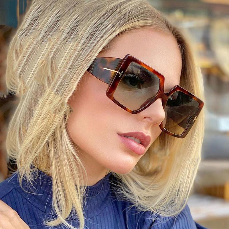 

Sunglasses 2022 Classic Square Oversized Women Fashion Black Leopard Sun Glasses Female Gradient Vintage Big Shades UV400