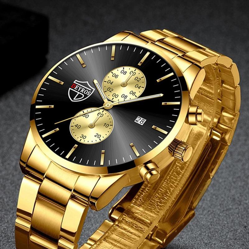 

Wristwatches Men's Luxury Business Watchs Stainless Steel Quartz Wristwatch Male Leather Watch Calendar Luminous Clock Relogio Masculino, Leather black black