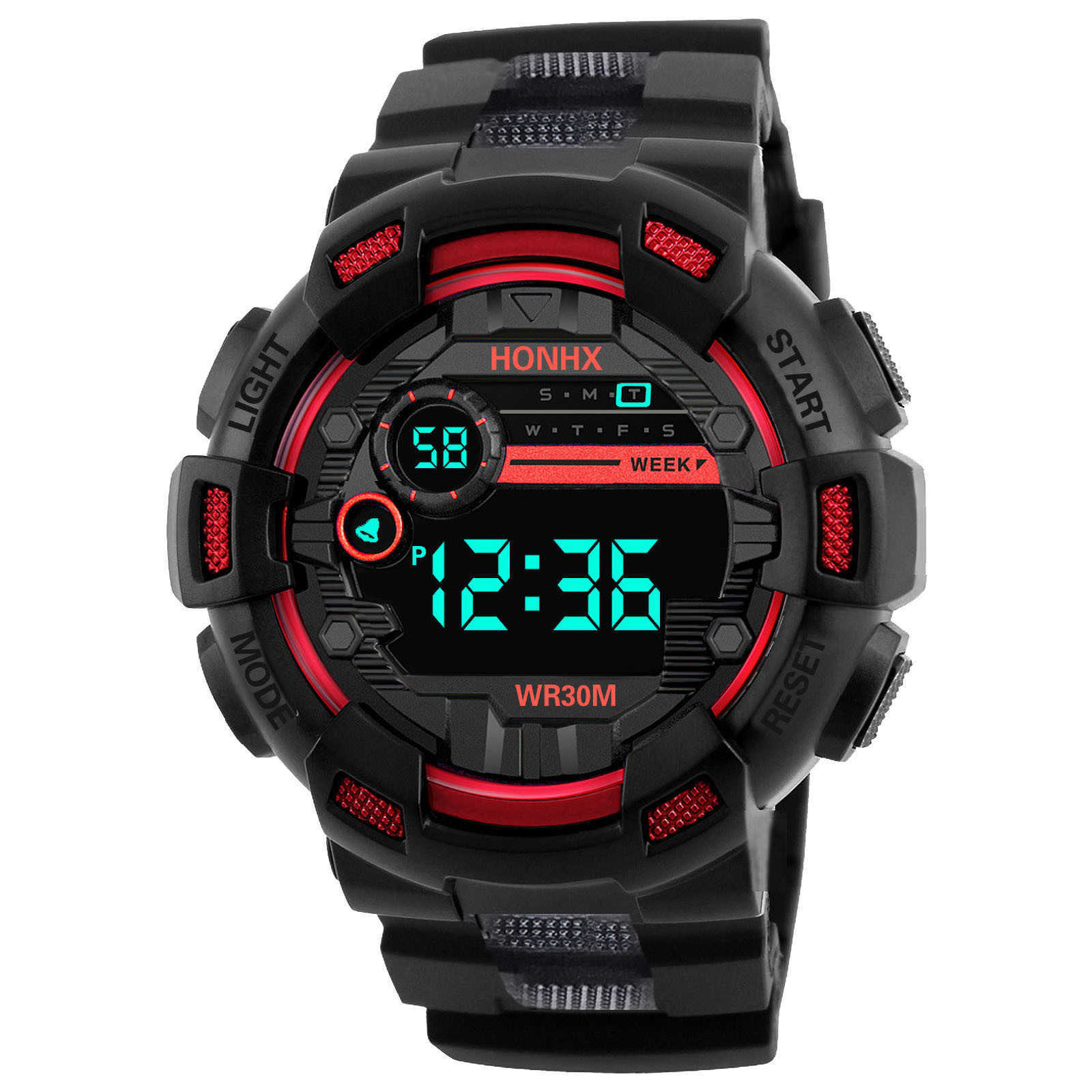 

Men's Watch LED Digital Cool Sports Plastic Dial 30M Waterproof Rubber Strap Wristwatch, Black