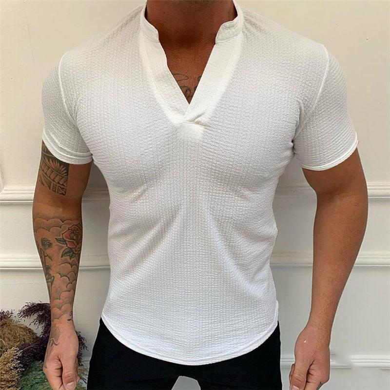 

Men's Casual Shirts Mens Summer Cotton And Linen Blouse V Neck Short Sleeve Top Plus Size Beach For Men Tee Shirt HommeMen's, Black