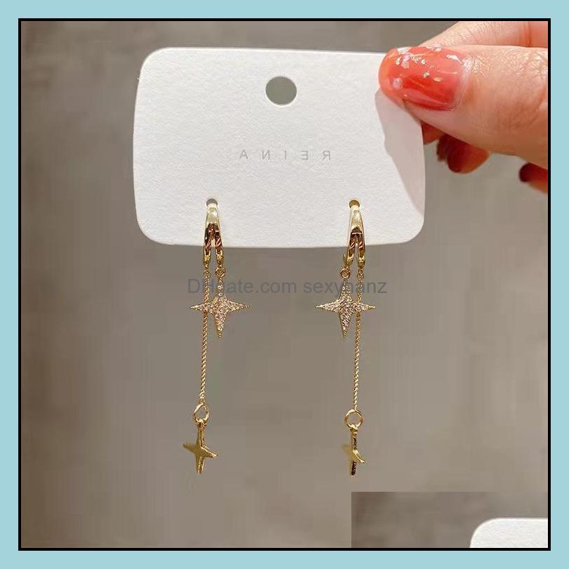 Dangle Chandelier Earrings Jewelry Gold Color Star Tassel Drop Geometric Alloy Ear Accessories For Women Girls Fashion Party Gift Delivery
