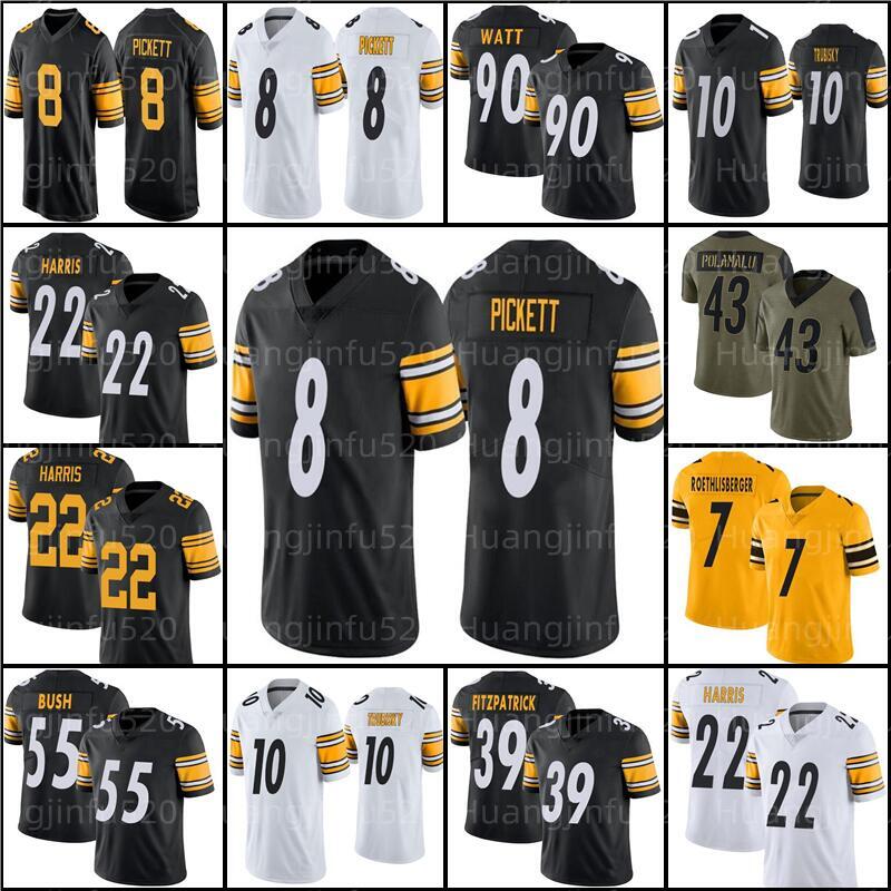 

22 Najee Harris 8 Kenny Pickett Football Jersey T.J. Watt Mitchell Trubisky Pat Freiermuth Dwayne Haskins Chase Claypool Polamalu George Pickens Johnson Heyward, Men jersey